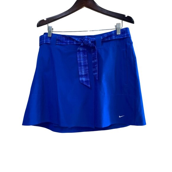 Nike Golf Womens Dri-Fit Blue Skort Size 12 With Plaid Tie Waist For Sports & Ca - Picture 1 of 8